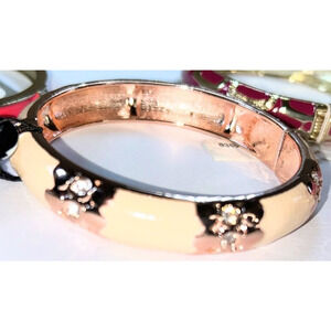 Clamper Bangle Bracelet Nordstrom Aqua Cream Gold Tone 7" Rhinestones Hinged